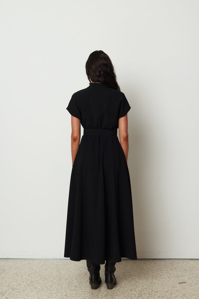 FOLD OVER MIDI DRESS BLACK