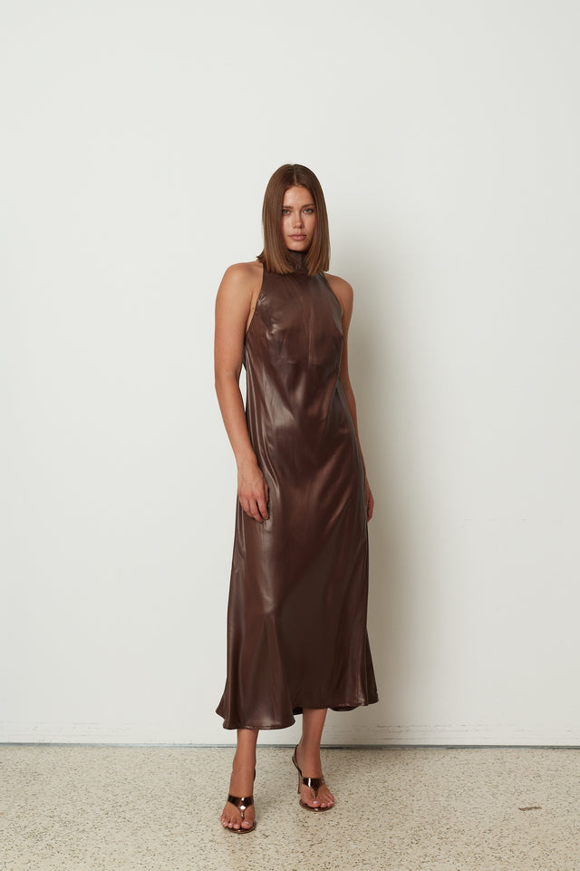 SLEEVELESS DRESS BROWN