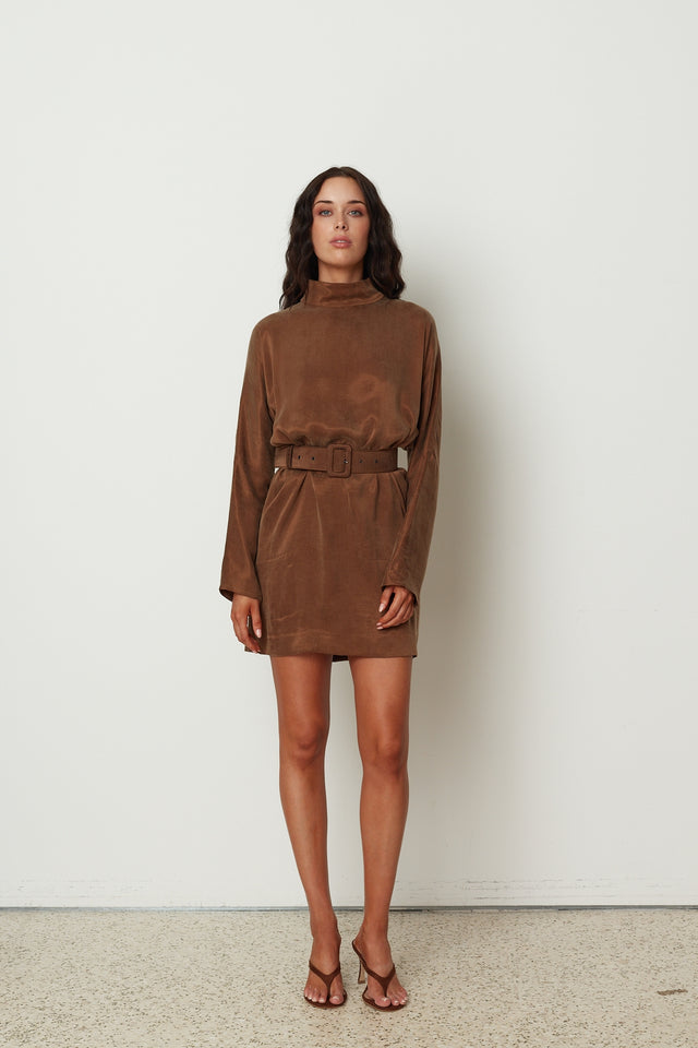 ICON MOCK DRESS BROWN