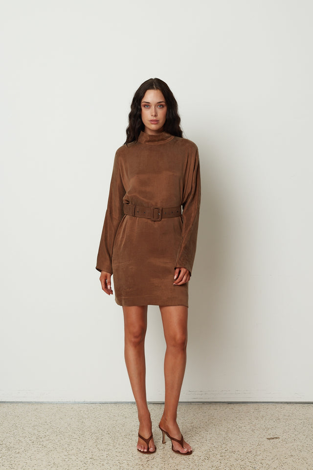 ICON MOCK DRESS BROWN