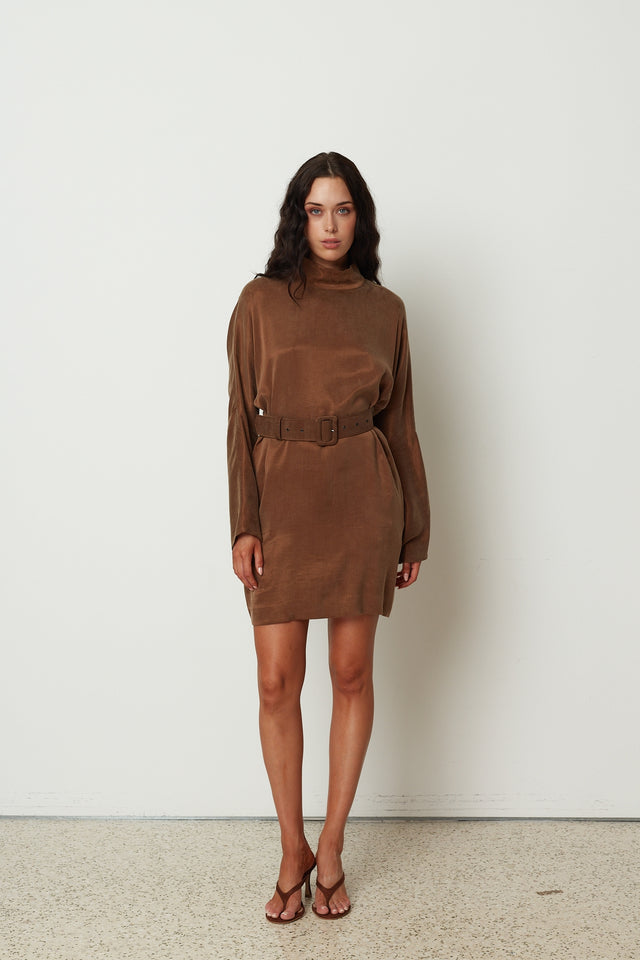 ICON MOCK DRESS BROWN
