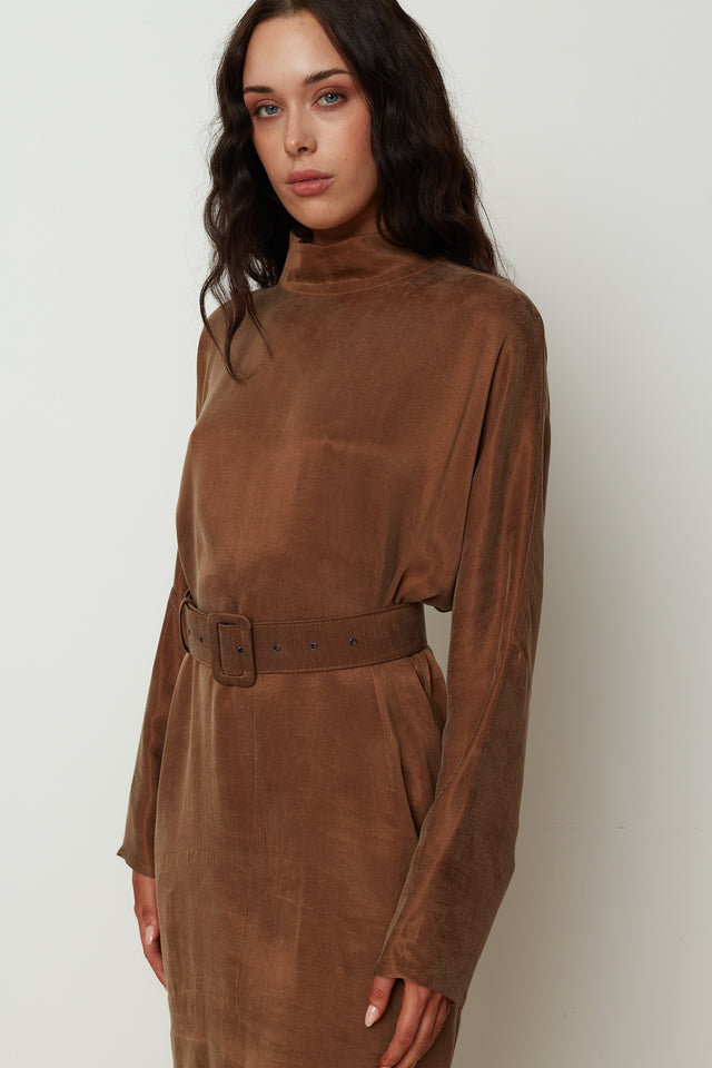 ICON MOCK DRESS BROWN