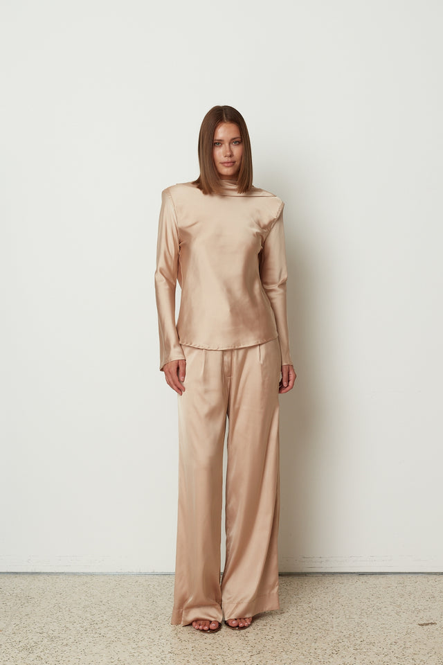 SLEEK SATIN PANTS BEIGE