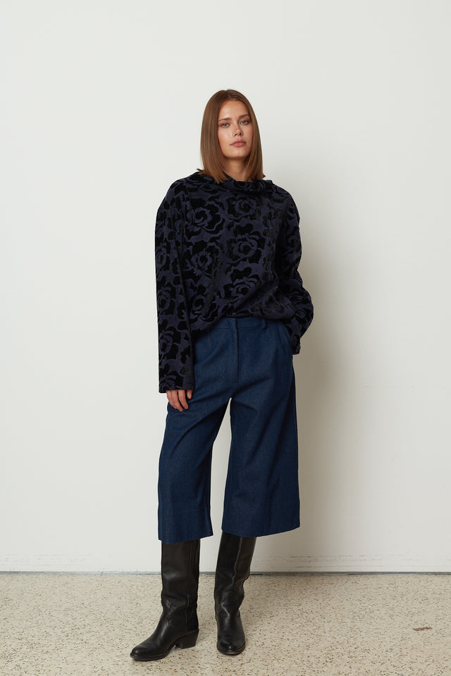 DENIM ZIP CULOTTES DARK BLUE