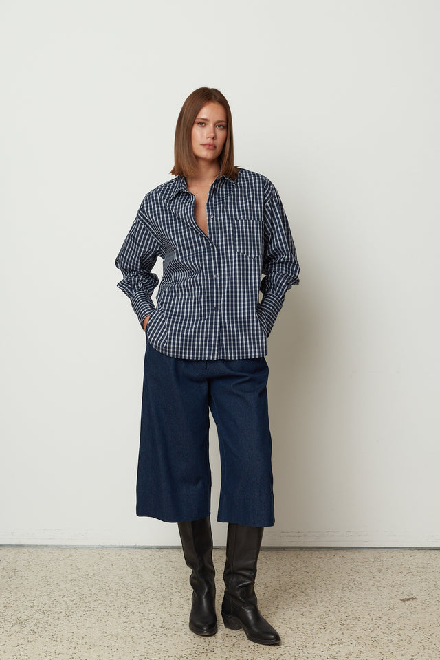 DENIM ZIP CULOTTES DARK BLUE