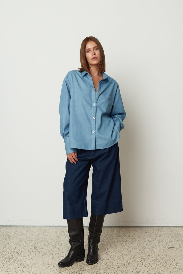 DENIM ZIP CULOTTES DARK BLUE