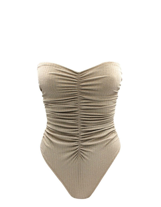 GOLDEN RUCHED STRAPLESS ONE PIECE