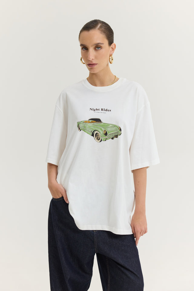 CHEETAH T-SHIRT RETRO CAR OFF-WHITE