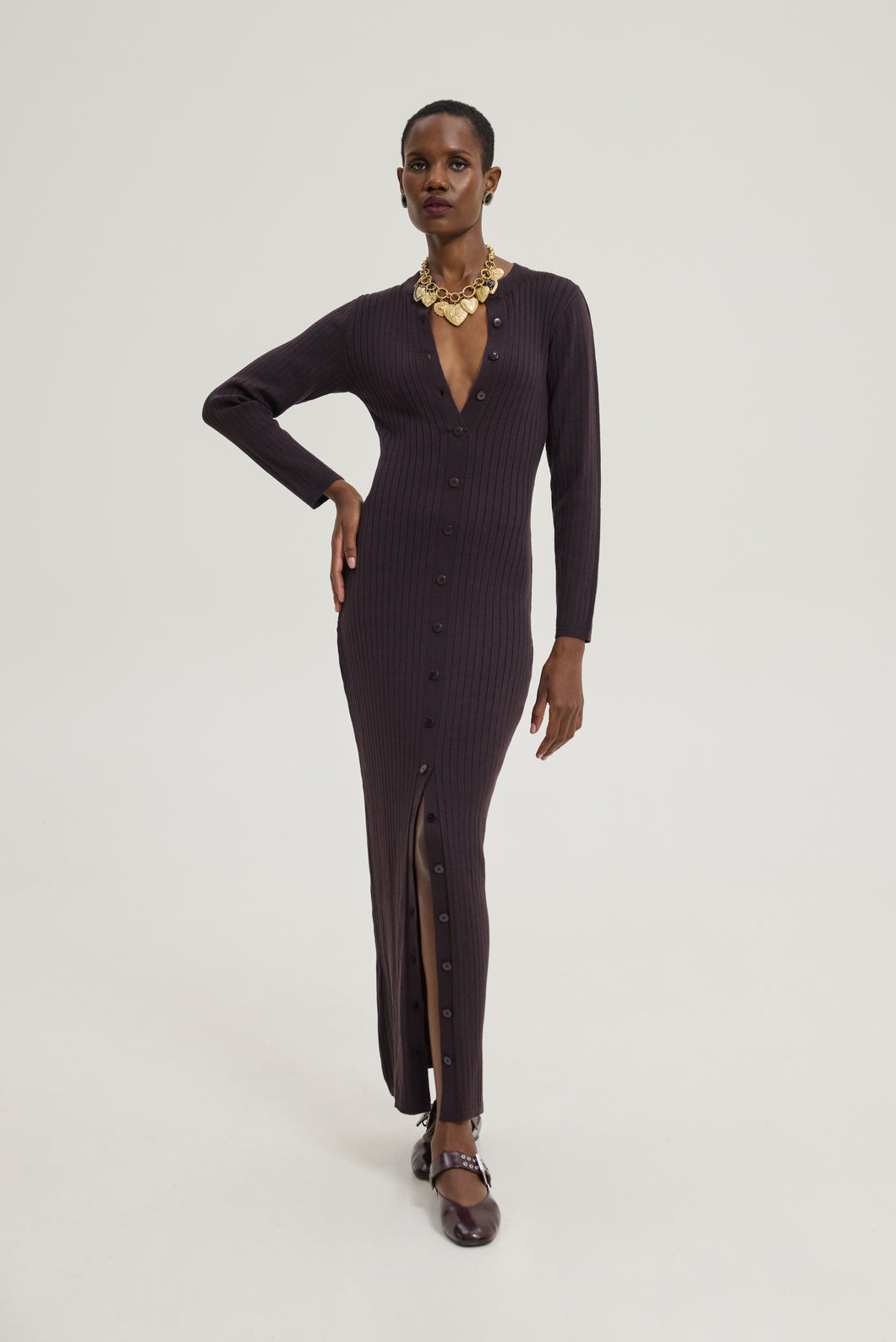 PUNCH DRESS DARK BROWN