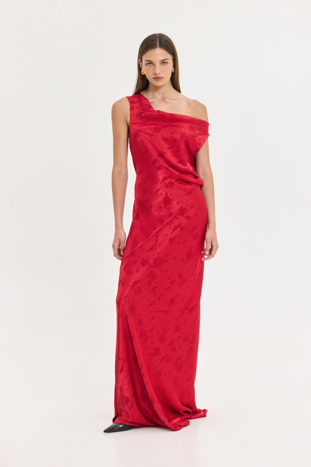 GOLD DRESS JACKQUARD RED