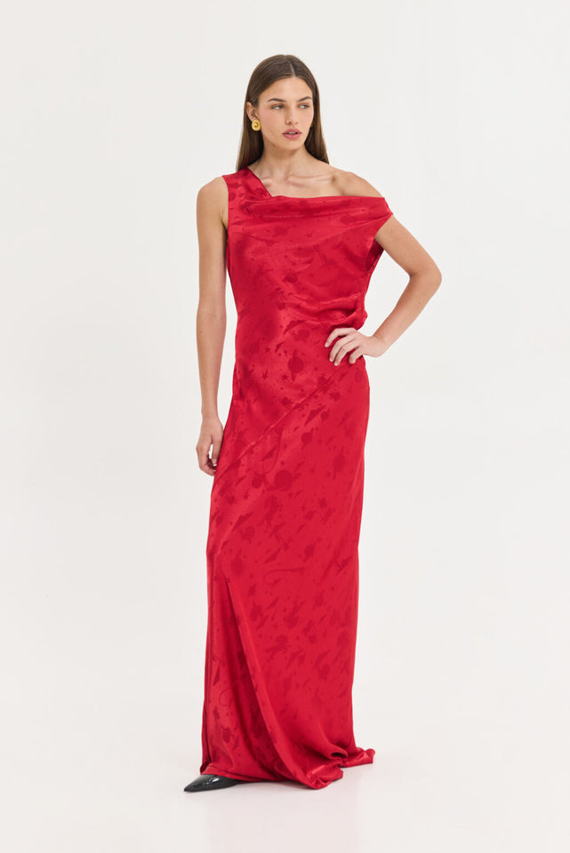 GOLD DRESS JACKQUARD RED