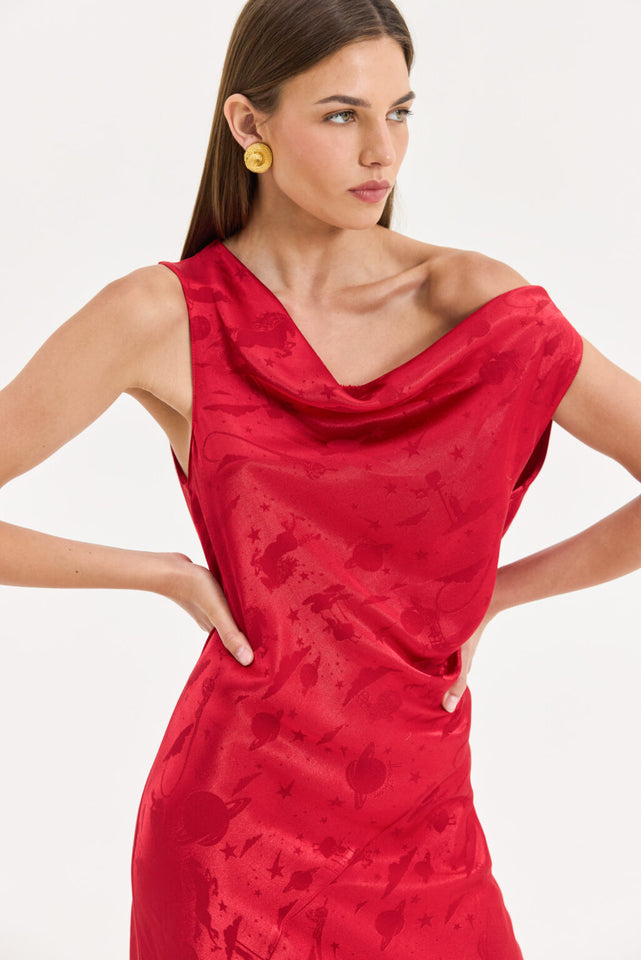 GOLD DRESS JACKQUARD RED