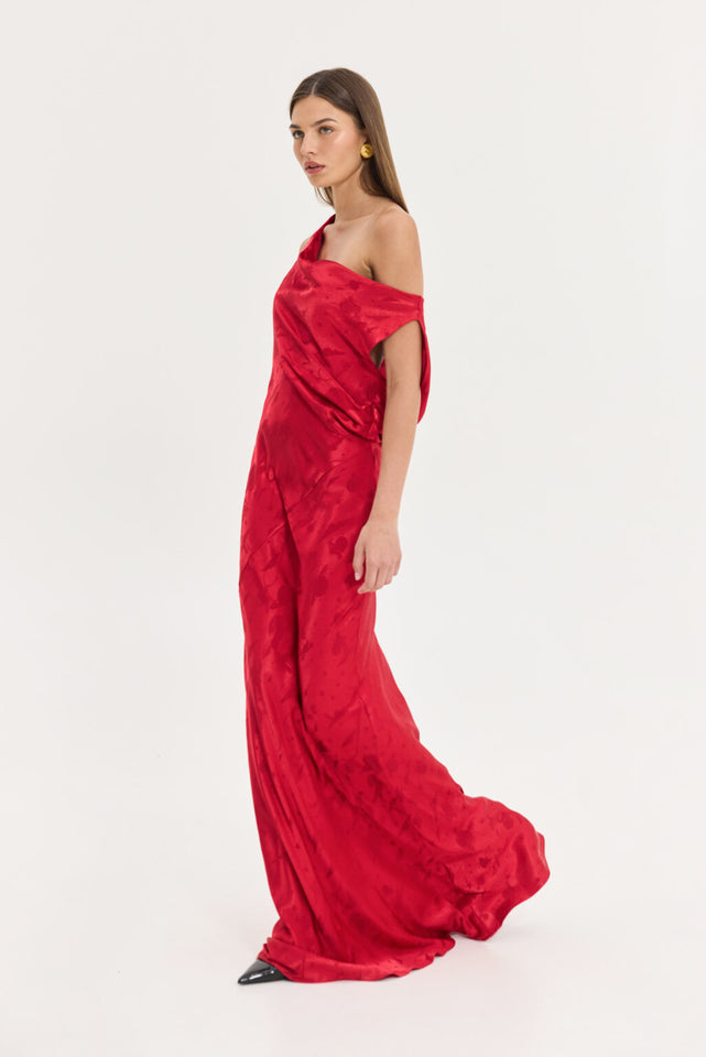 GOLD DRESS JACKQUARD RED