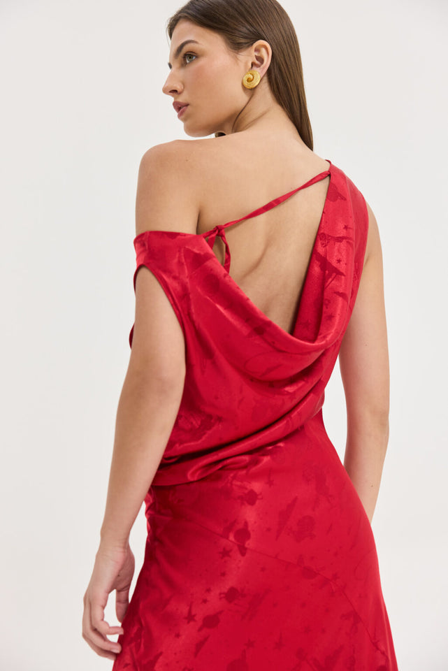 GOLD DRESS JACKQUARD RED