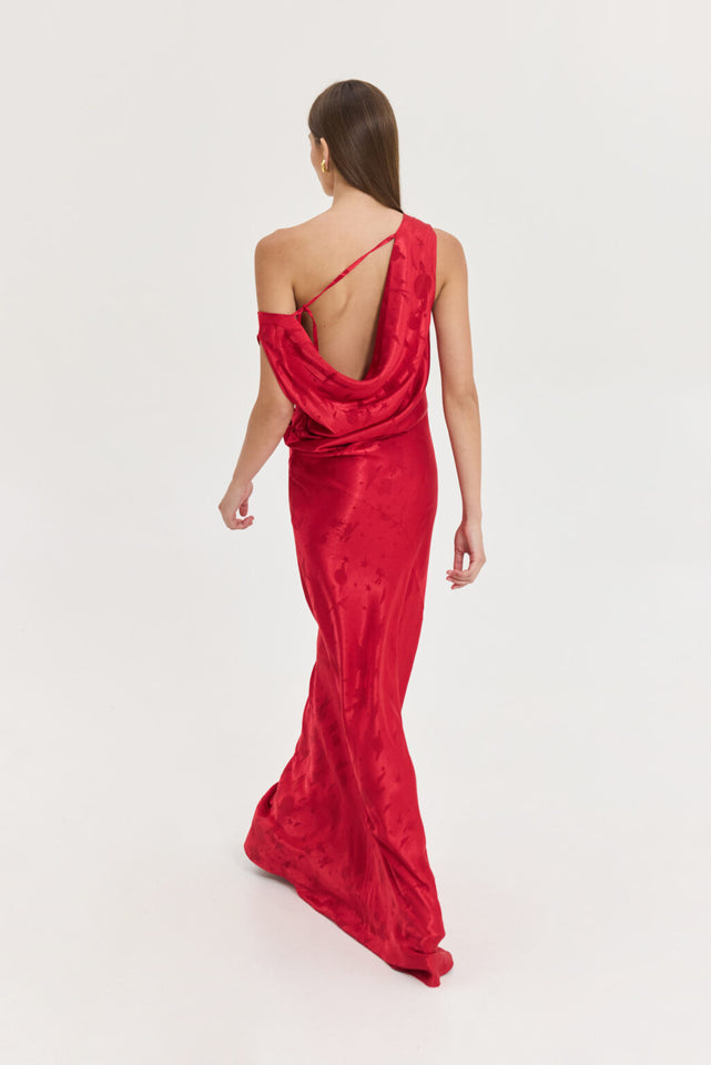 GOLD DRESS JACKQUARD RED