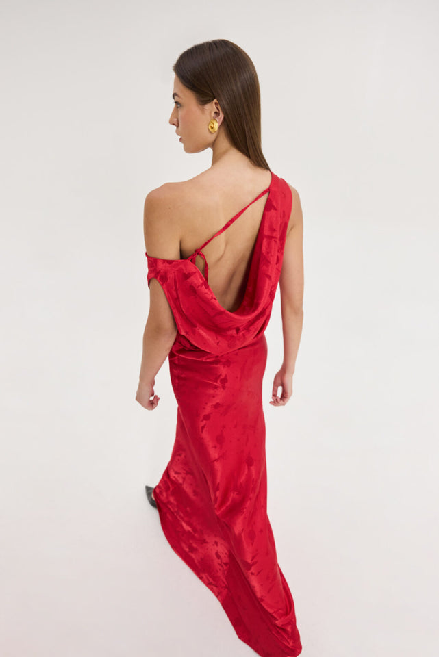 GOLD DRESS JACKQUARD RED