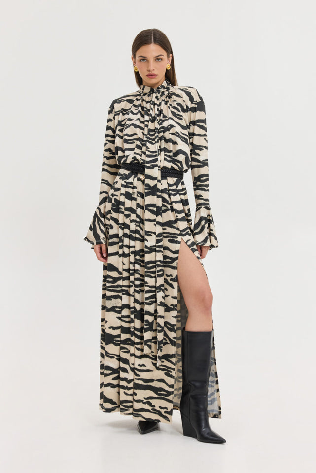 PEONY DRESS ZEBRA BEIGE