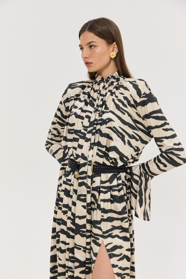 PEONY DRESS ZEBRA BEIGE