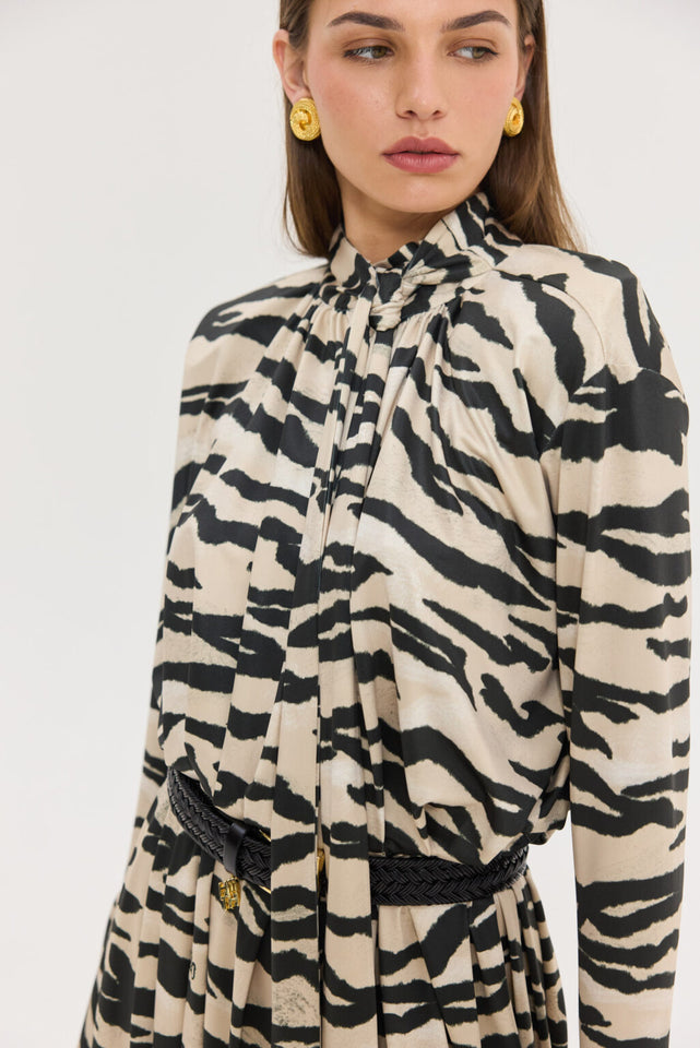 PEONY DRESS ZEBRA BEIGE