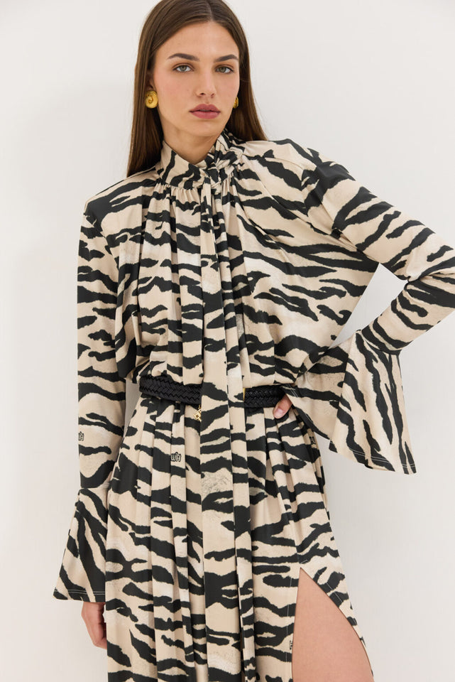 PEONY DRESS ZEBRA BEIGE