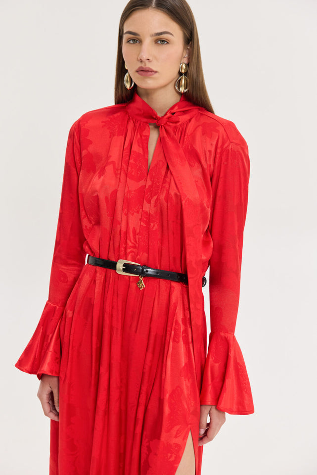 PEONY DRESS JACQUARD RED