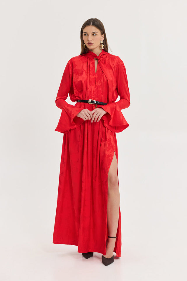 PEONY DRESS JACQUARD RED