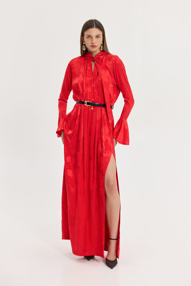 PEONY DRESS JACQUARD RED