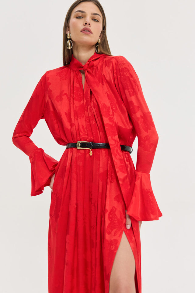 PEONY DRESS JACQUARD RED
