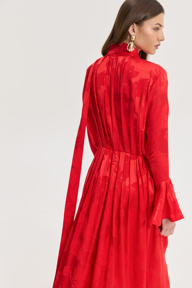 PEONY DRESS JACQUARD RED