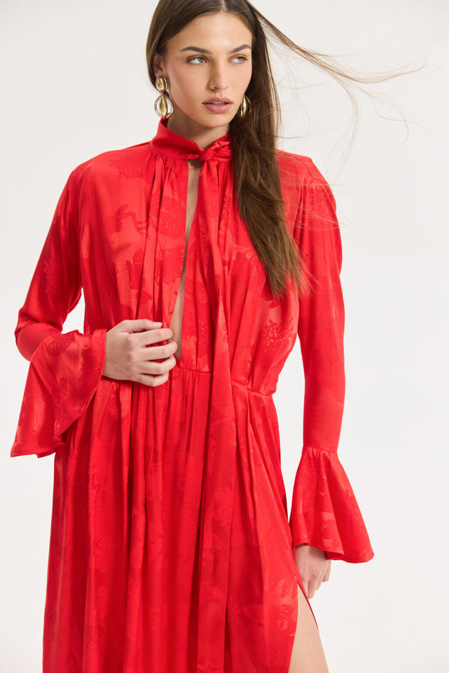 PEONY DRESS JACQUARD RED