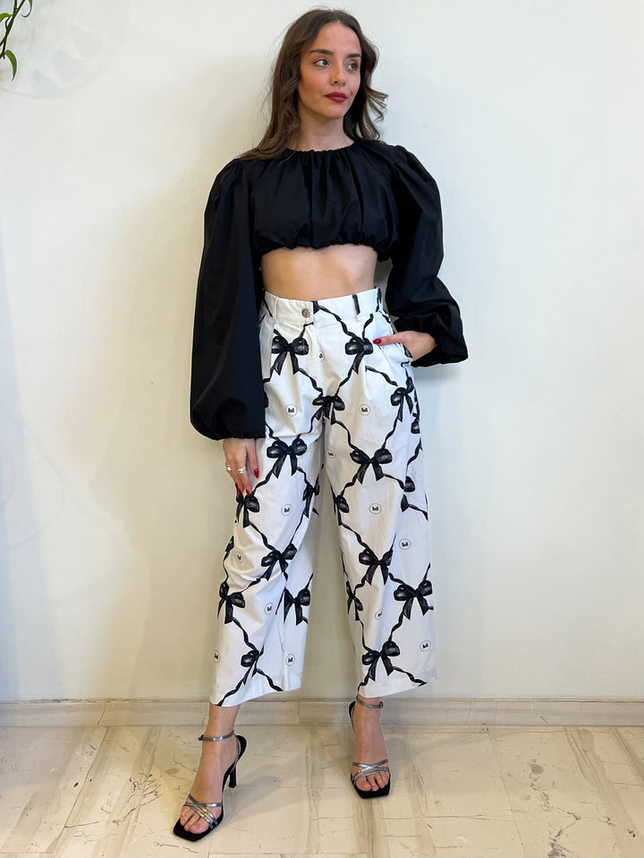 PRINTED PANTS BLACK BOWS