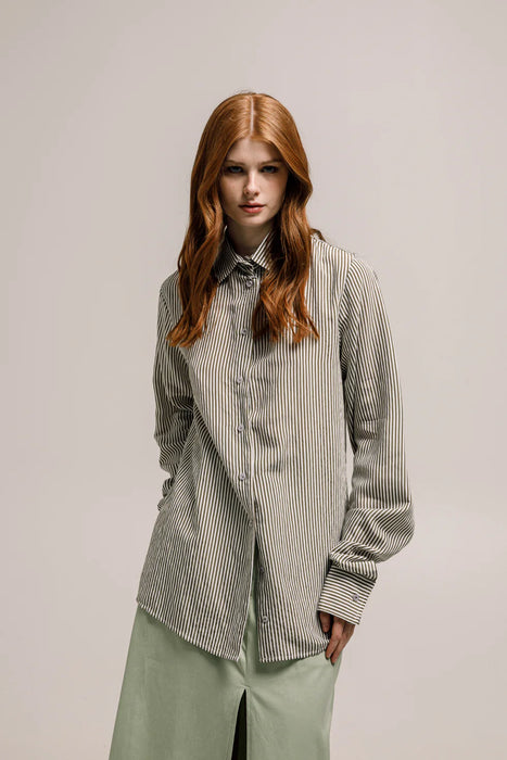 OLINA SHIRT STRIPED ARMY GREEN