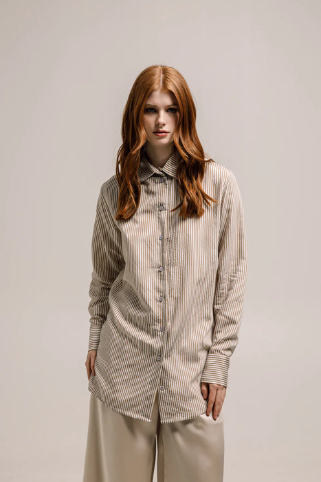 OLINA SHIRT STRIPED TAN BEIGE
