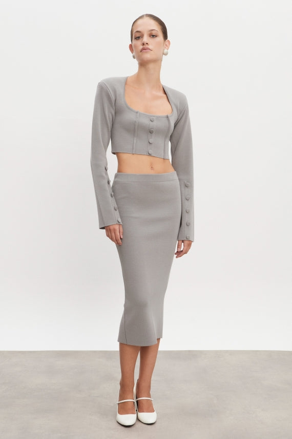 HEAVEN KNITTED CARDIGAN TOP GREY