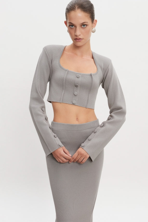 HEAVEN KNITTED CARDIGAN TOP GREY