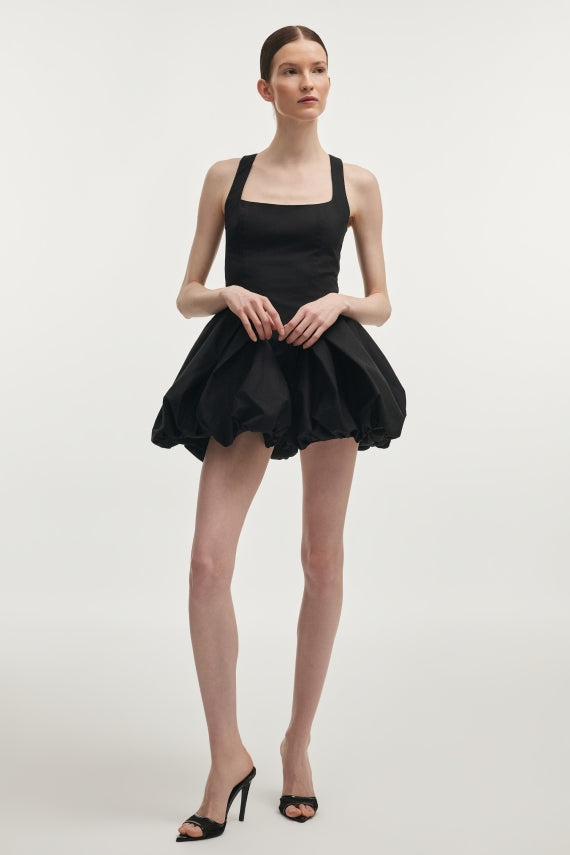 HIBISCUS BUBBLE MINI DRESS BLACK