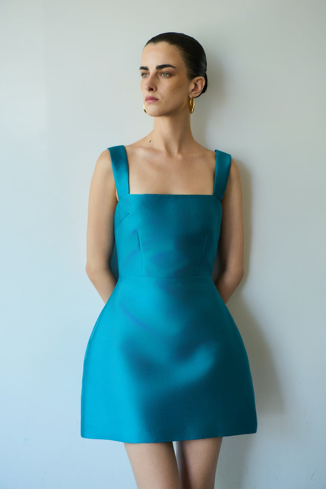 VASILIKI MINI DRESS PETROL BLUE