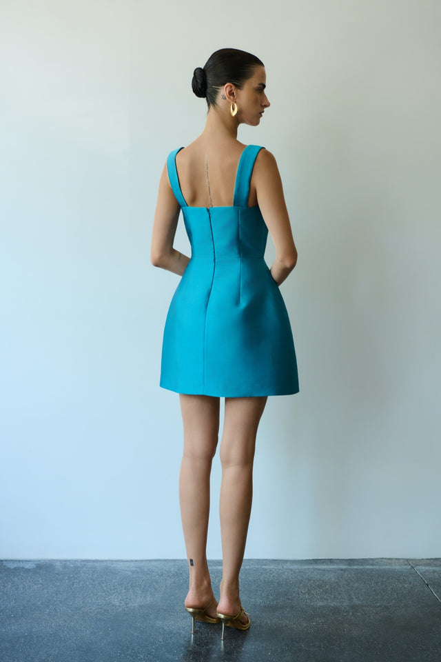 VASILIKI MINI DRESS PETROL BLUE