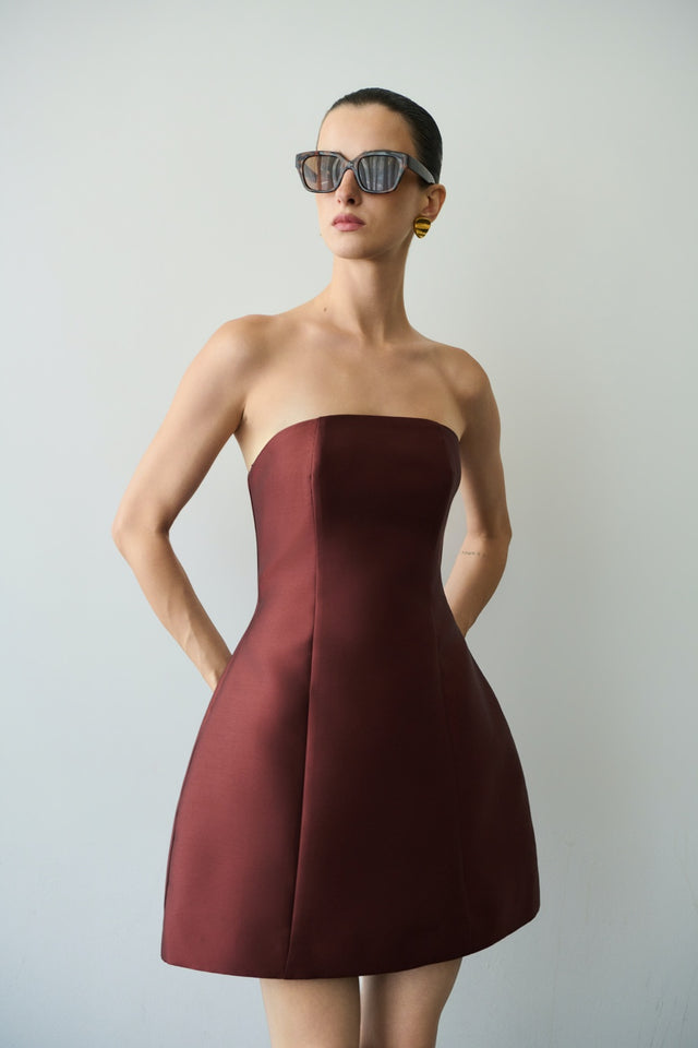 SOLENE MINI DRESS CHESTNUT BROWN