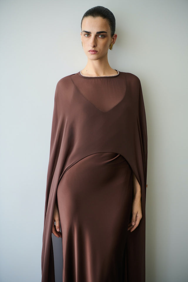 LONG SLEEVE CAPE CINNAMON BROWN