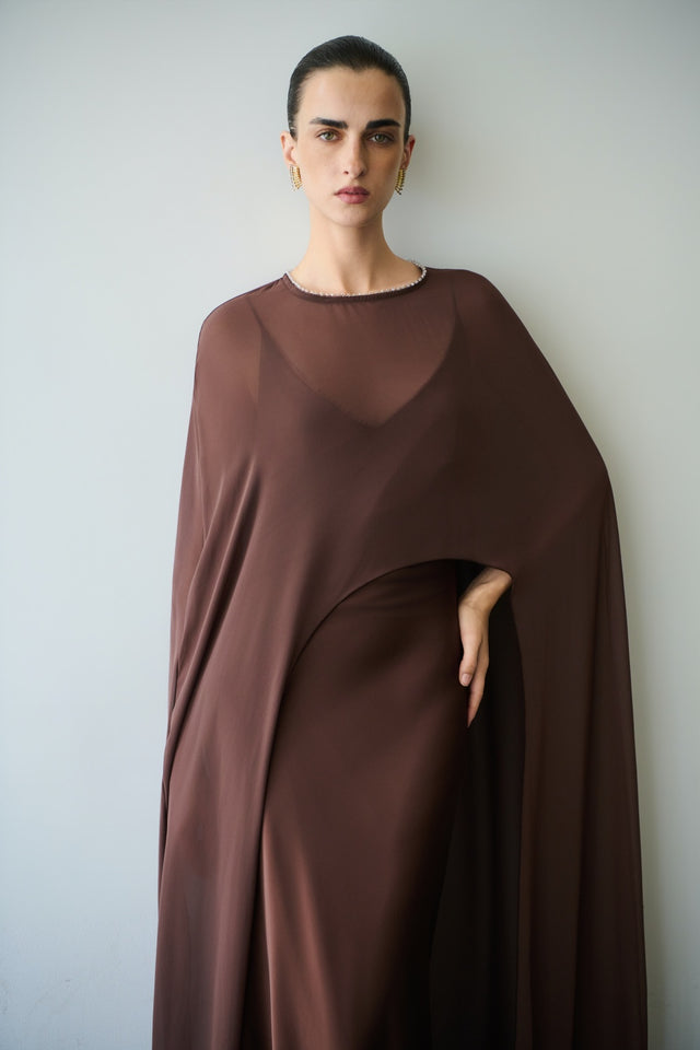 LONG SLEEVE CAPE CINNAMON BROWN