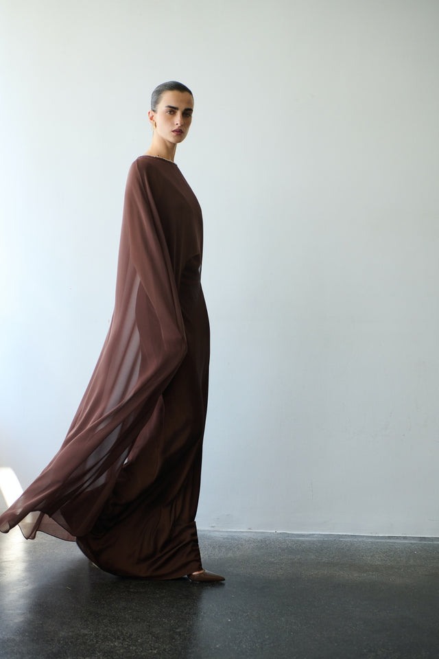 LONG SLEEVE CAPE CINNAMON BROWN
