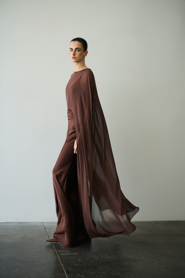 LONG SLEEVE CAPE CINNAMON BROWN