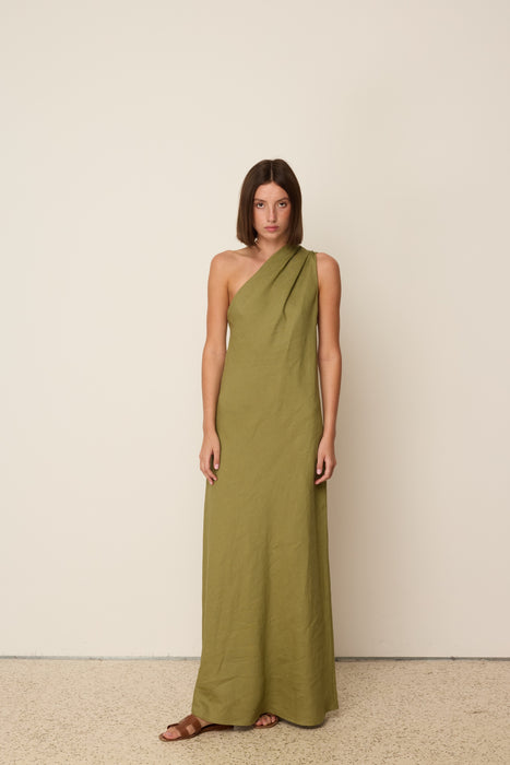 ΚΗΑΚΙ LINEN ONE-SHOULDER DRESS