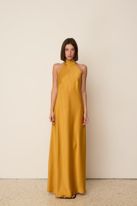 GOLD OPEN BACK MAXI DRESS