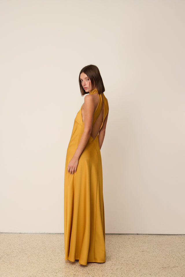 GOLD OPEN BACK MAXI DRESS