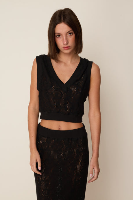 LACE KNIT TOP BLACK