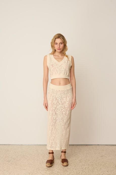LACE KNIT SKIRT BEIGE ONE SIZE