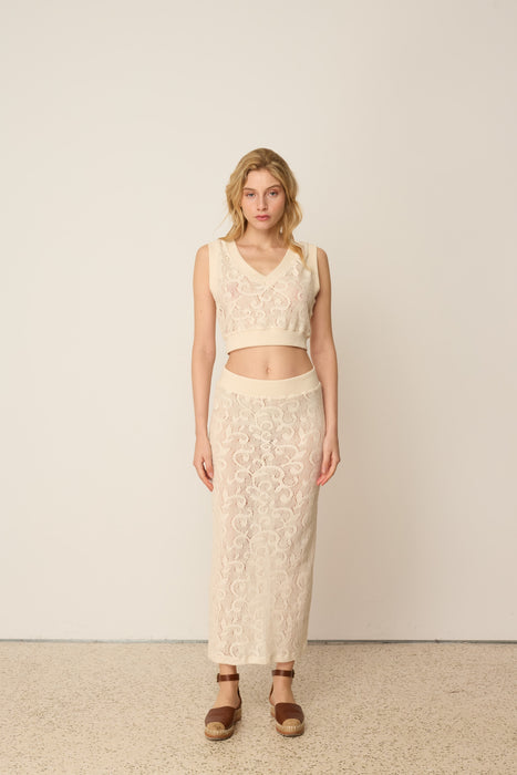 LACE KNIT SKIRT BEIGE ONE SIZE
