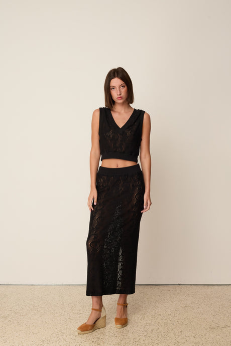 LACE KNIT SKIRT BLACK ONE SIZE